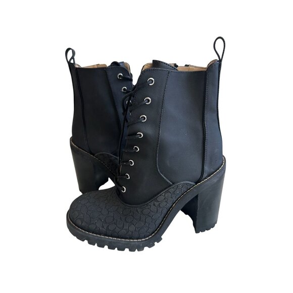 Coach Black Lace-Up Combat Boots with Chunky Heel - Picture 3 of 12